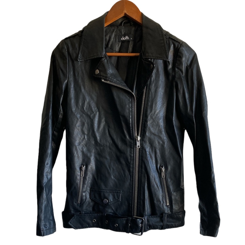 Dotti Black Faux Leather Moto Jacket Size 6 Women's